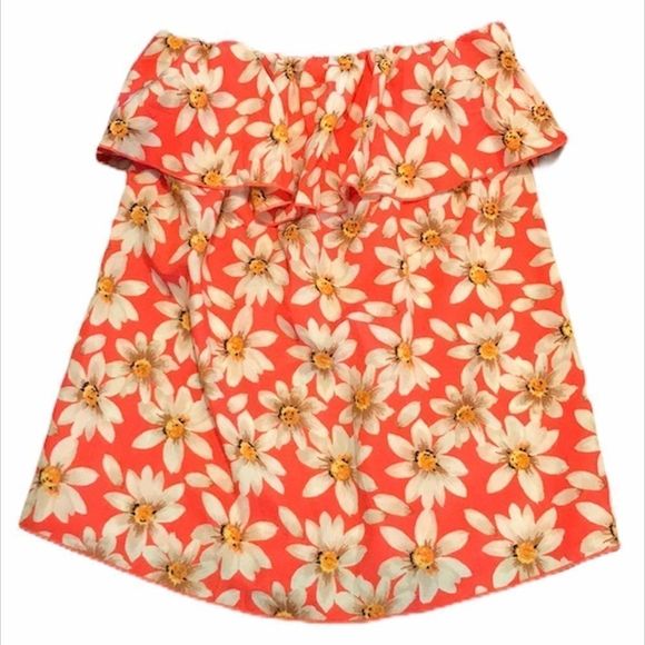 🆕 OCEAN DRIVE Floral Strapless Ruffle Top - Picture 1 of 6
